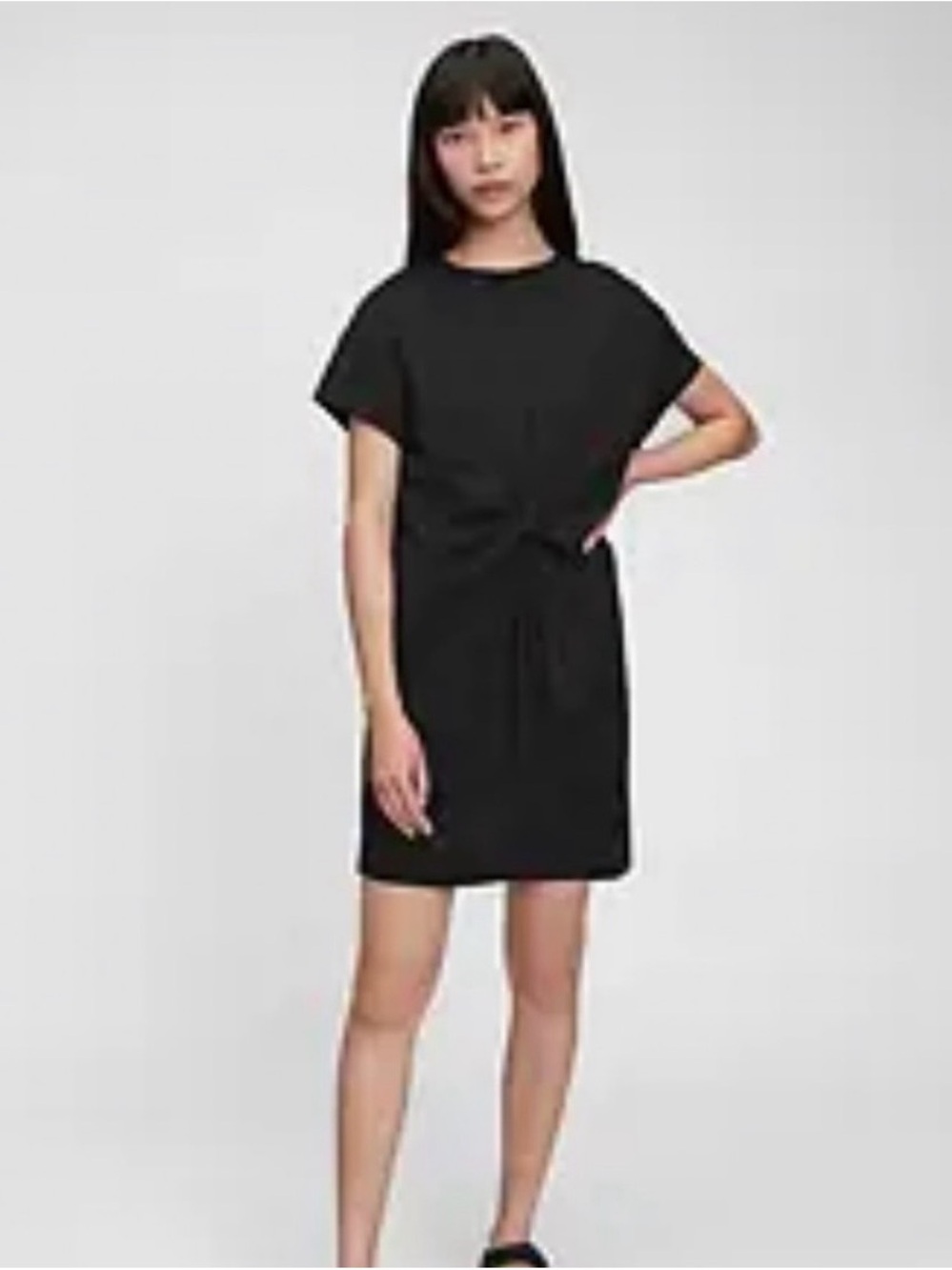 Gap Knot Waist T-Shirt Dress True Black Mercerized Cotton Size M NWOT